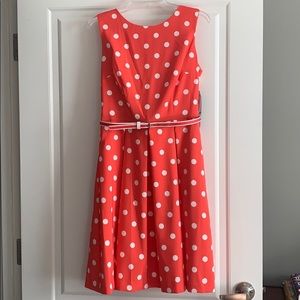 NWT R&K Belted Coral/White Polka Dot Dress